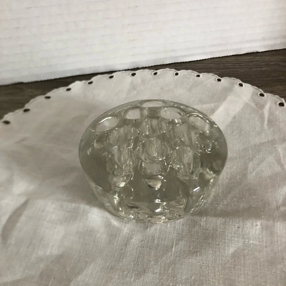 Vtg 3” Clear Glass 11 Hole Footed Floral Frog - Picture 2 of 9